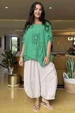 Linen Blend Quirky Top Emerald